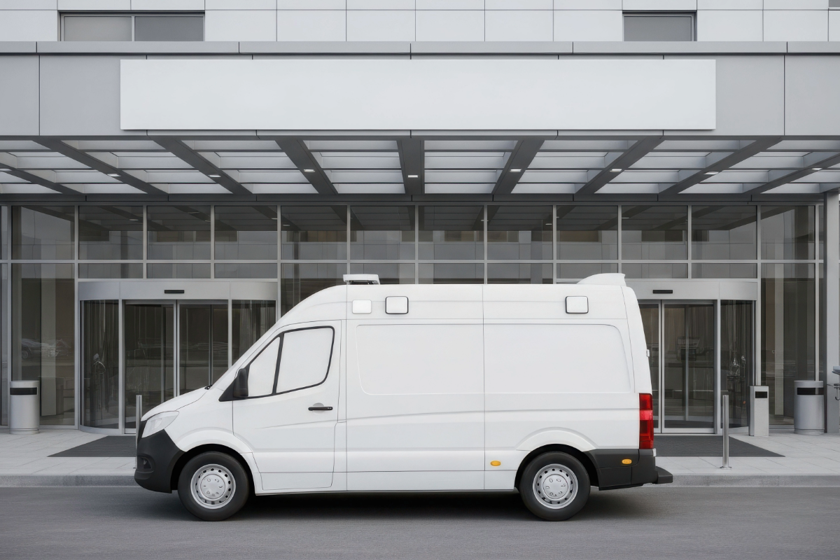 White Van in Front of Building
